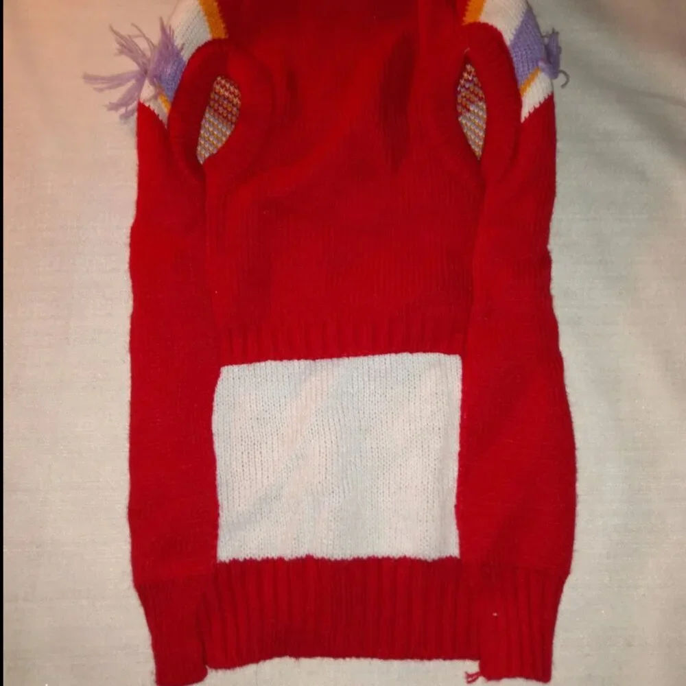 Red Knit Dog Sweater with Fringe